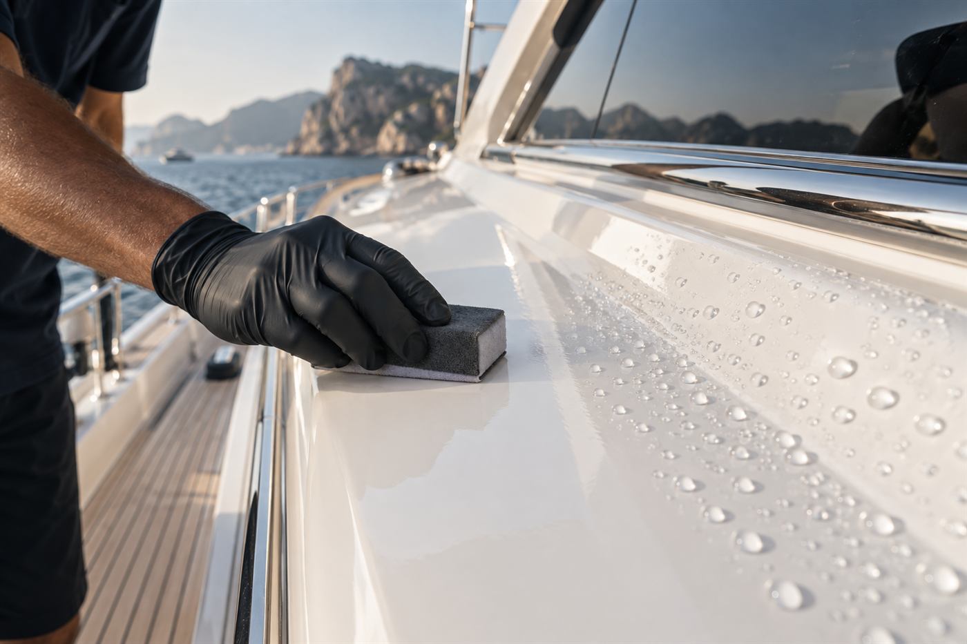 Yacht detailing at a South Florida marina
